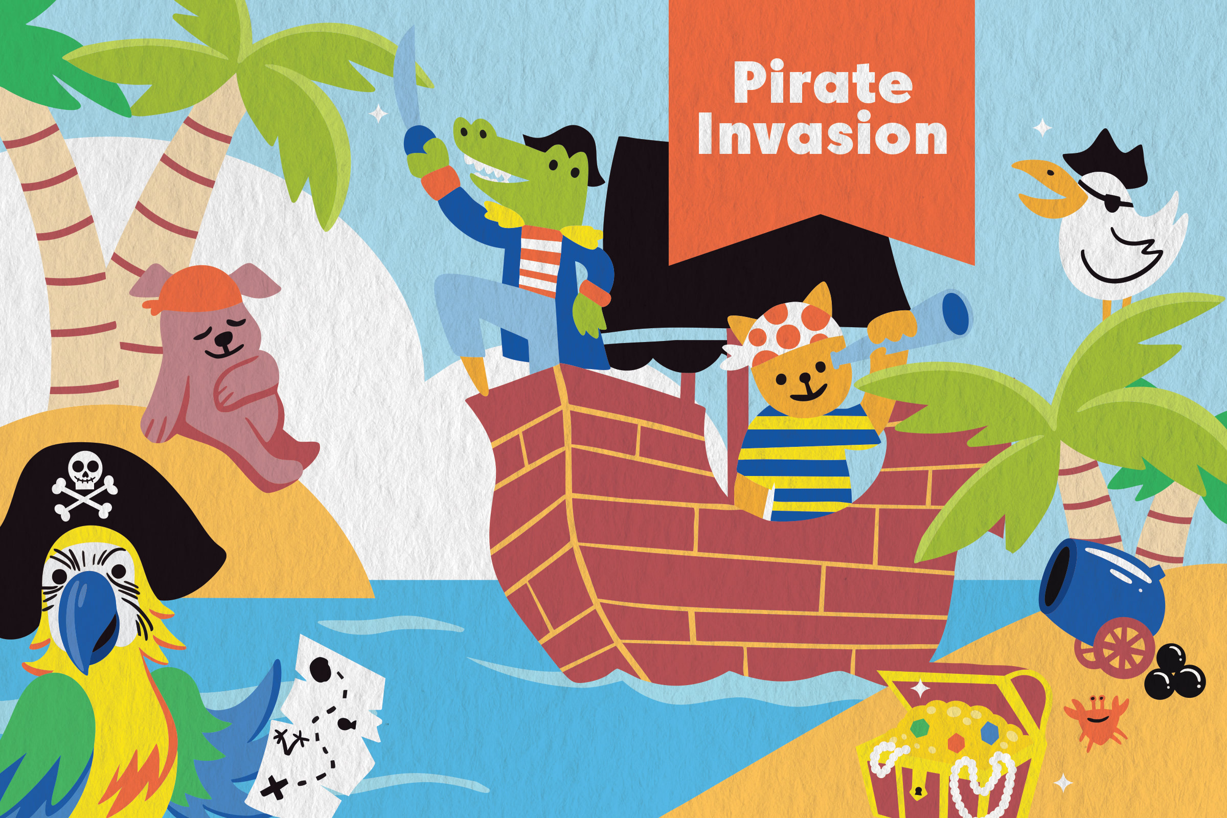 Pirate invasion with cartoon animal pirates sign