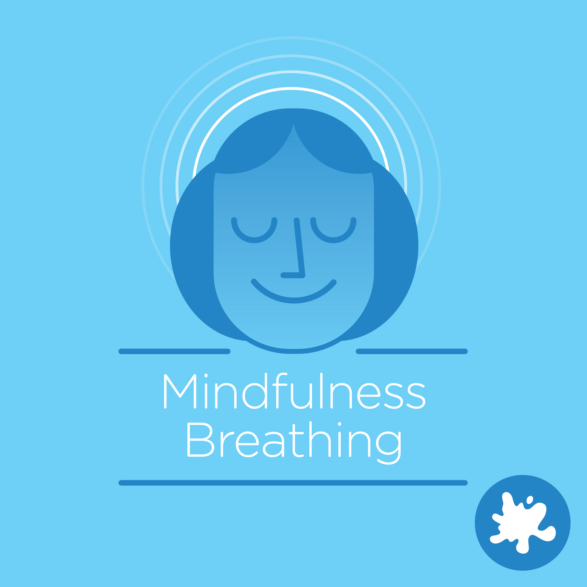 Illustration of a relaxed woman with the words "Mindfulness breathing" below.