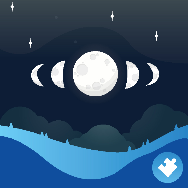 Illustration of night sky with moon phases